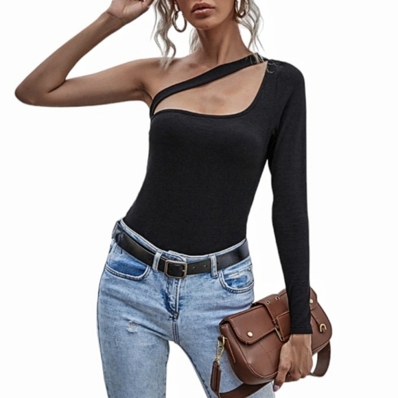 Forever 21 - One Shoulder Long Sleeve Satin Top - Picture 1 of 12